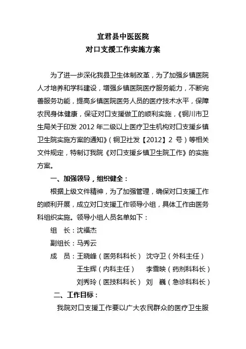 对口支援工作实施方案