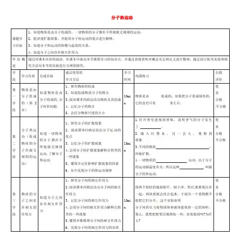 甘肃省陇南市西和县十里乡初级中学九年级物理全册 13.1 分子热运动导学案(无答案)(新版)新人教版