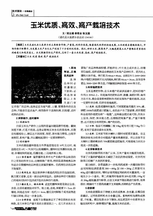 玉米优质、高效、高产栽培技术