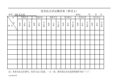 民主评议党员测评表_汇总表_不合格党员处理(全)
