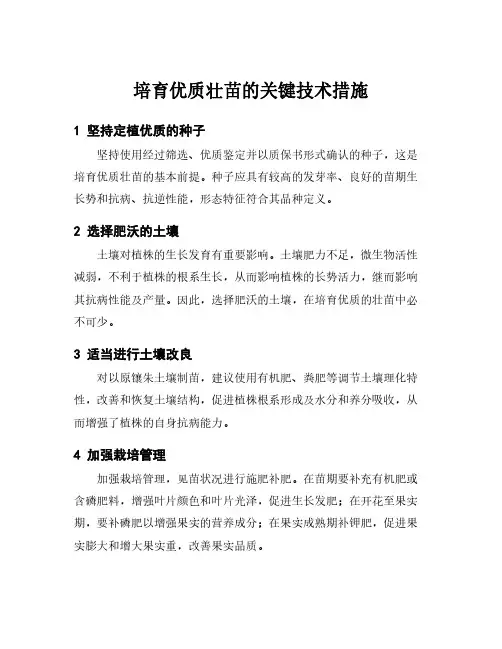 培育优质壮苗的关键技术措施