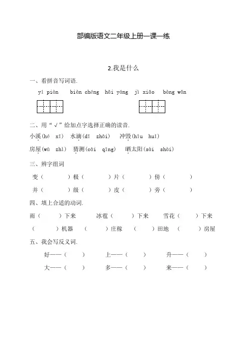 【部编版】语文二年级上册一课一练 2我是什么(含答案)