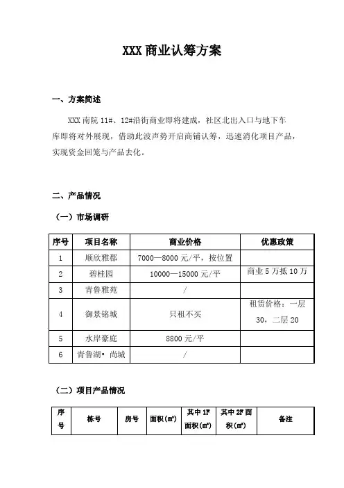 住宅项目社区商业认筹方案