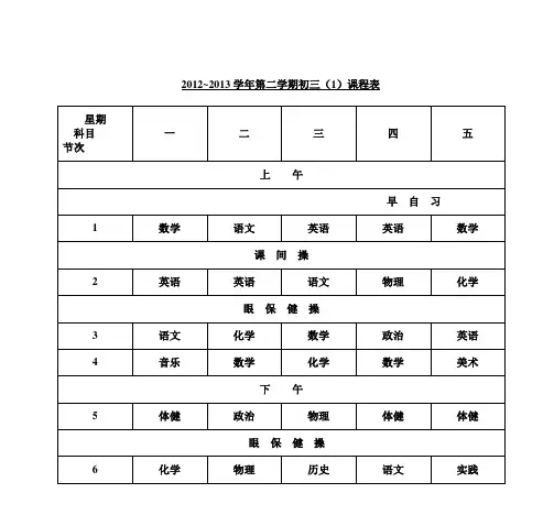 2012~2013学年第二学期初三(1)课程