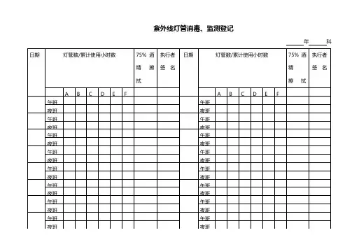 紫外线灯管消毒、监测登记表