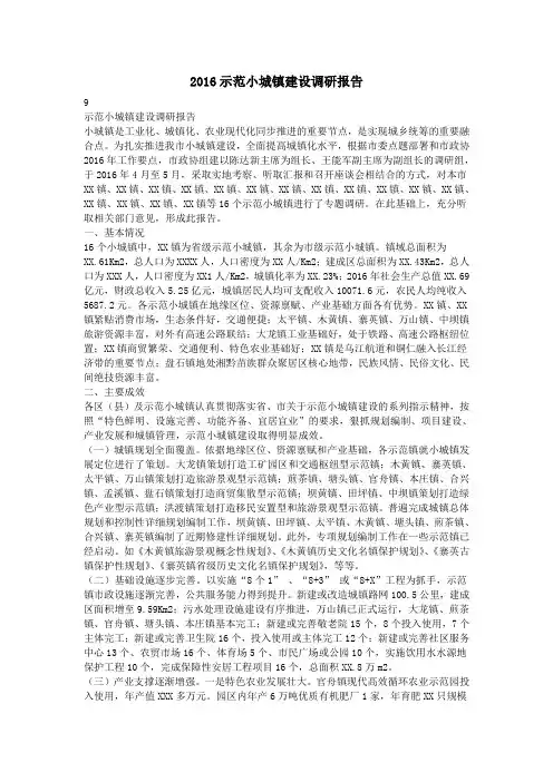 2016示范小城镇建设调研报告