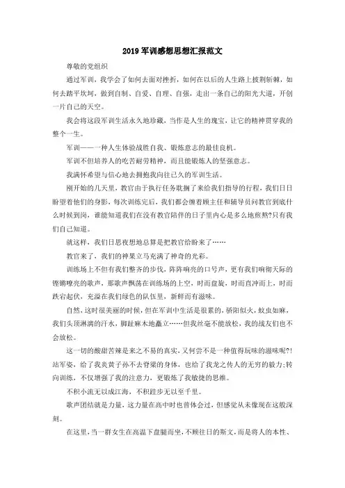 最新-2019军训感想思想汇报范文 精品