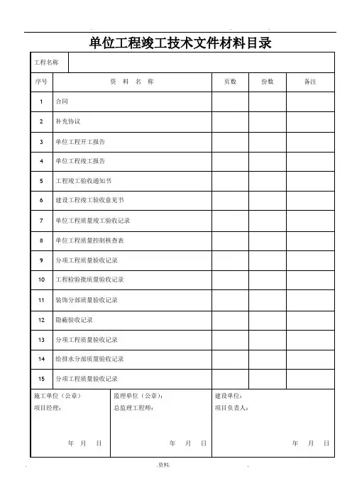 建筑装饰装修工程竣工验收资料表格