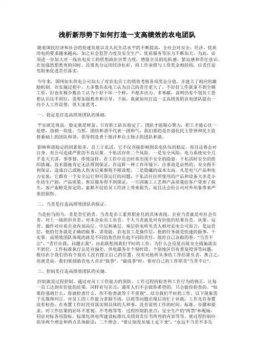 浅析新形势下如何打造一支高绩效的农电团队