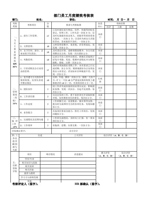 绩效考核表行政前台