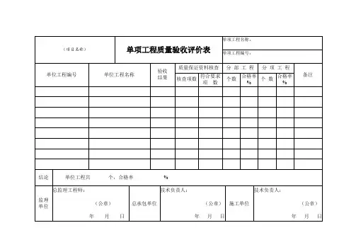 单项工程质量验收评价表