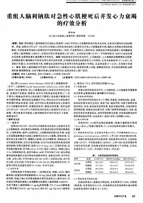 重组人脑利钠肽对急性心肌梗死后并发心力衰竭的疗效分析