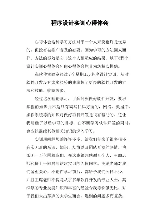程序设计实训心得体会