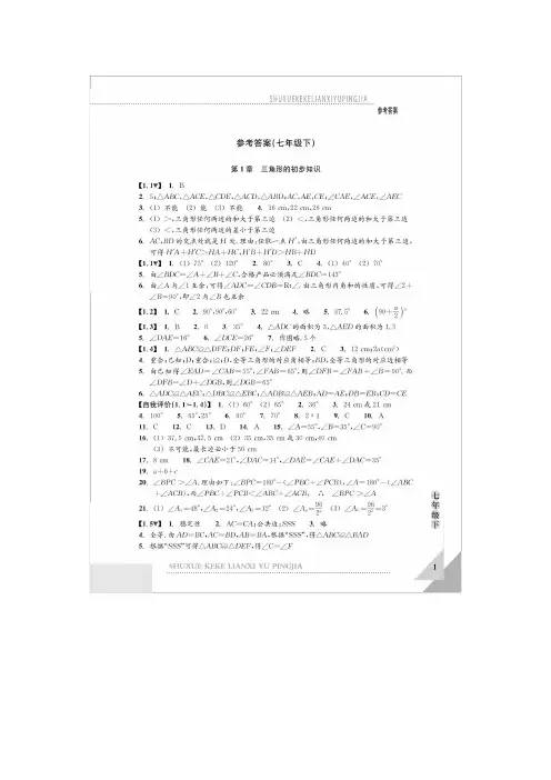 数学课课练七年级下参考答案[1]