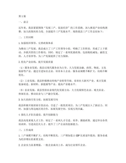 县三产工作总结报告范文(3篇)