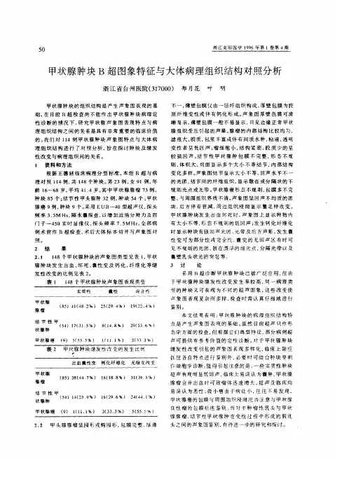 甲状腺肿块B超图象特征与大体病理组织结构对照分析