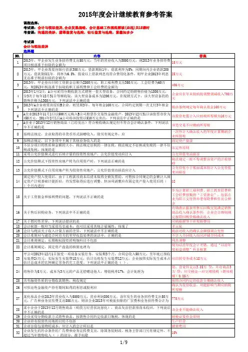 2015年常熟会计继续教育答案