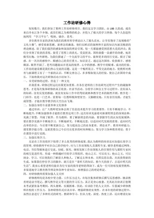 教师网络研修学习工作坊研修心得体会