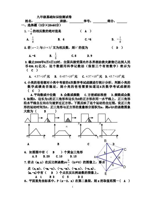 九年级总复习基础知识检测试卷答案
