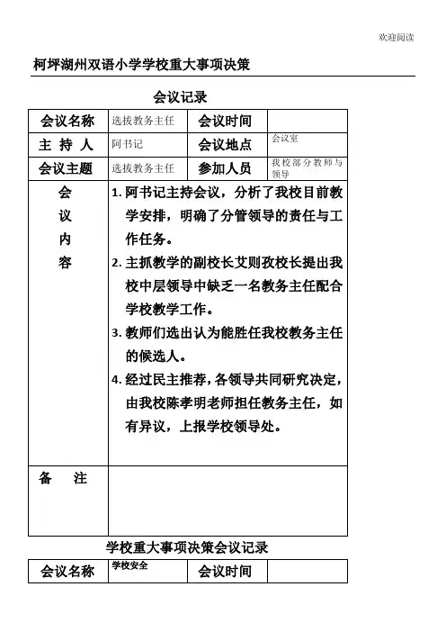 学校重大事项决策会议记录表格模板