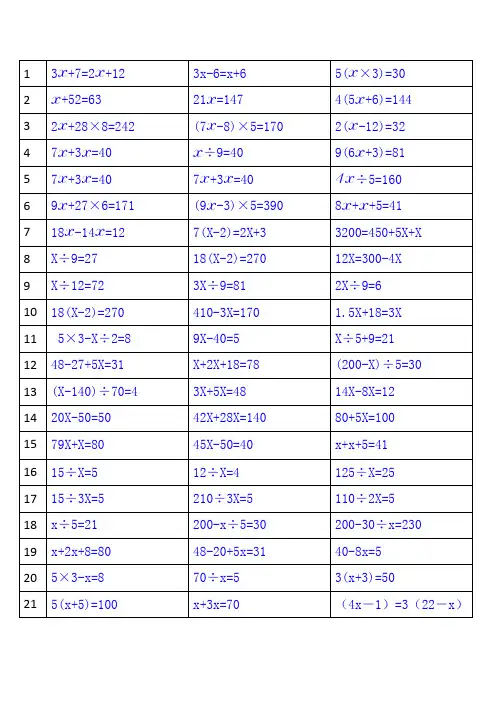 100道五年级数学解方程