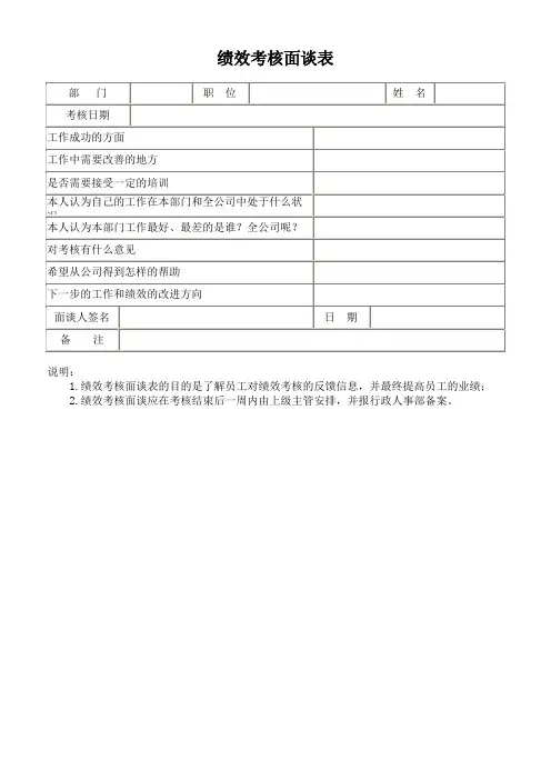 绩效考核面谈表(万能范本)