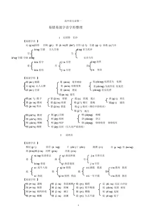 高中语文必修一字音字形