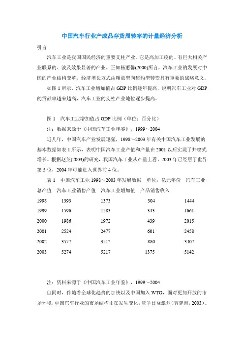 中国汽车行业产成品存货周转率的计量经济分析