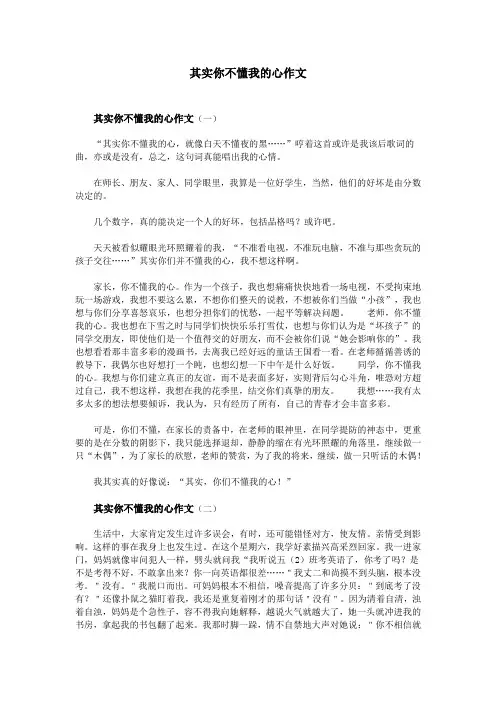 其实你不懂我的心作文