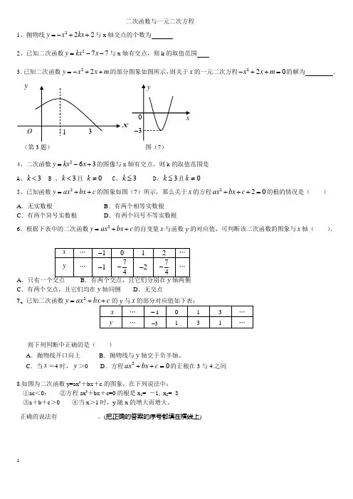 二次函数与一元二次方程的关系练习题