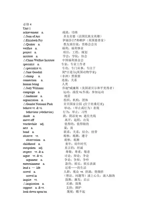 人教版高二英语必修4单词表