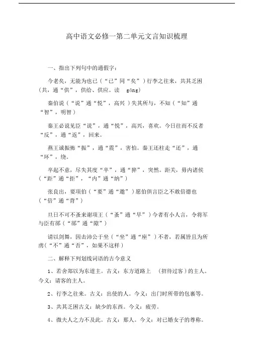 高中语文必修一第二单元文言知识梳理.doc
