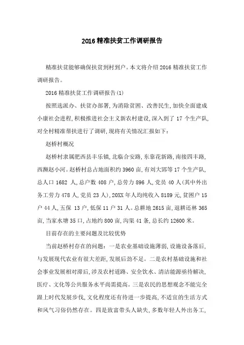 2016精准扶贫工作调研报告