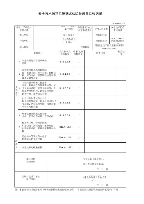 安全技术防范系统调试检验批质量验收记录