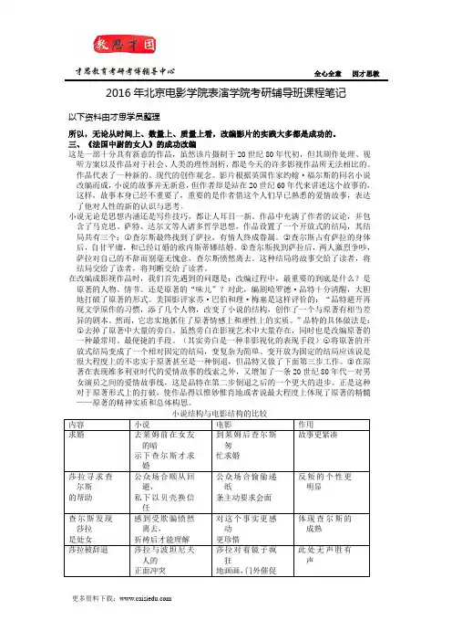 2016年北京电影学院表演学院考研辅导班课程笔记