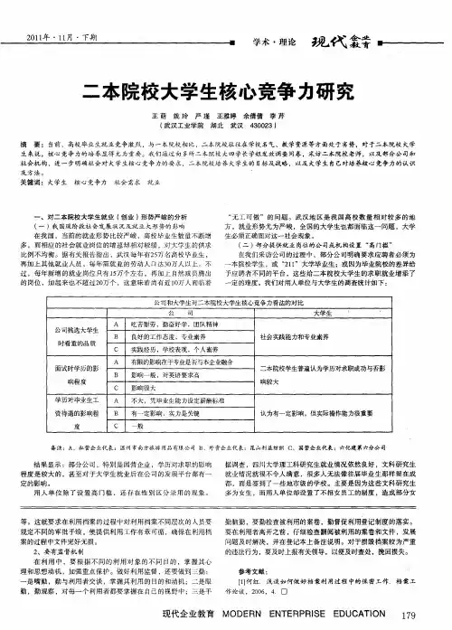 二本院校大学生核心竞争力研究