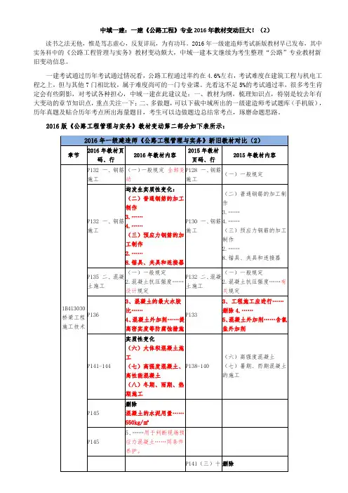 中域一建：一建《公路工程》专业2016年教材变动巨大!(2)