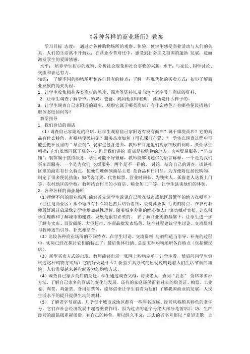 《各种各样的商业场所》教案