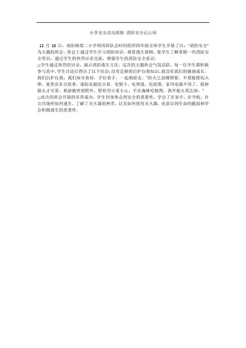 小学安全活动简报 消防安全记心间