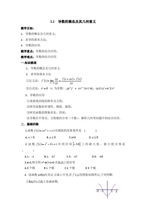 北师大版数学选修1-1教案：第3章-导数的概念及其几何意义-参考教案