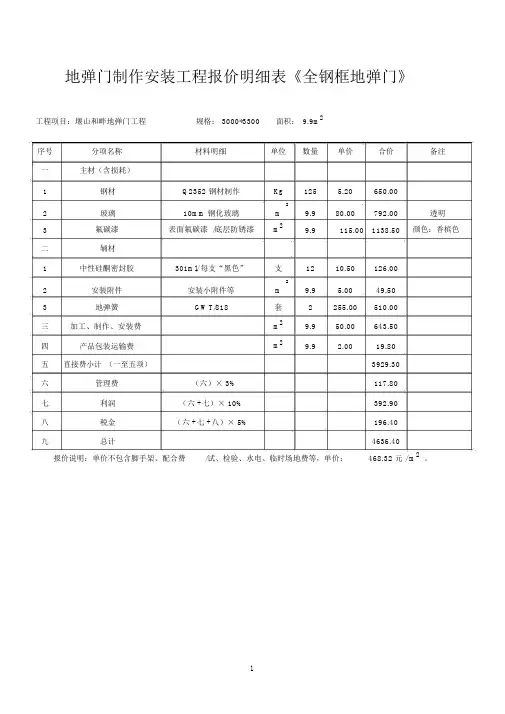 地弹门制作安装工程报价明细表--实用.docx