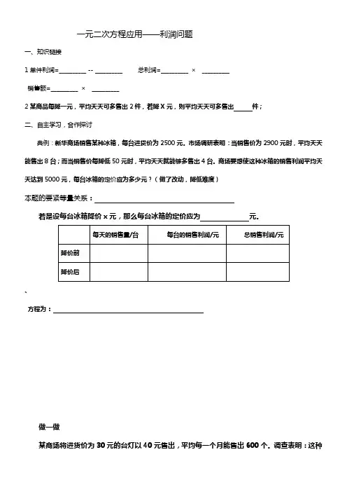 一元二次方程应用题利润问题