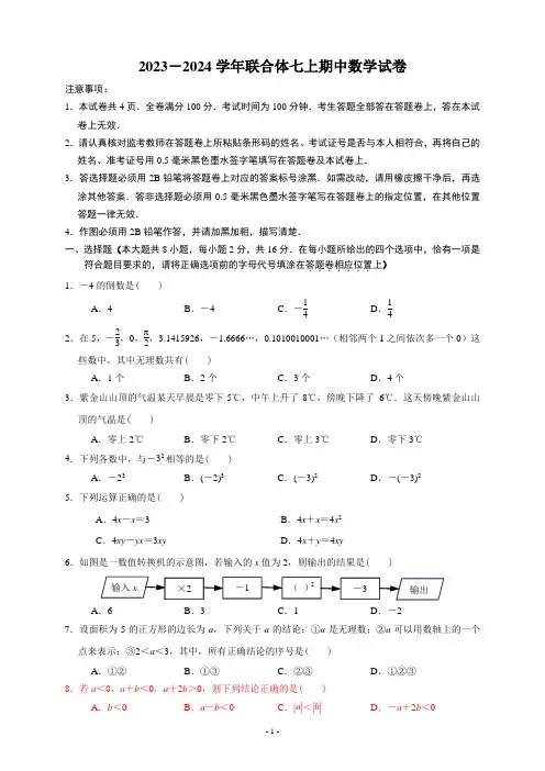 2023-2024七年级(上)期中数学试卷 - 联合体