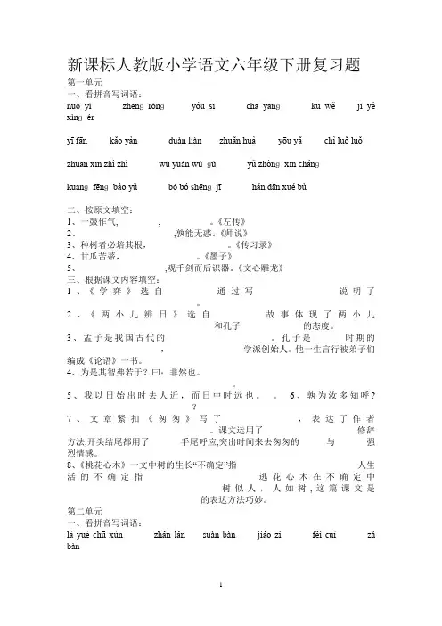 新课标人教版小学语文六年级下册复习题
