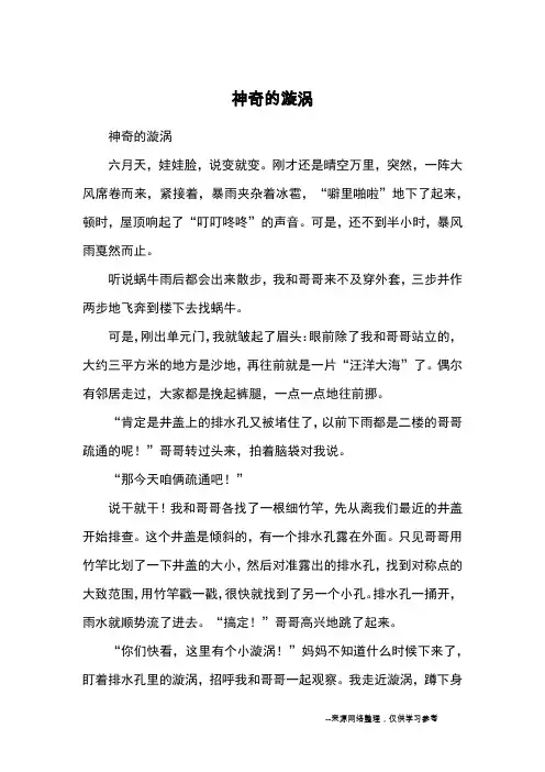 神奇的漩涡_优秀作文