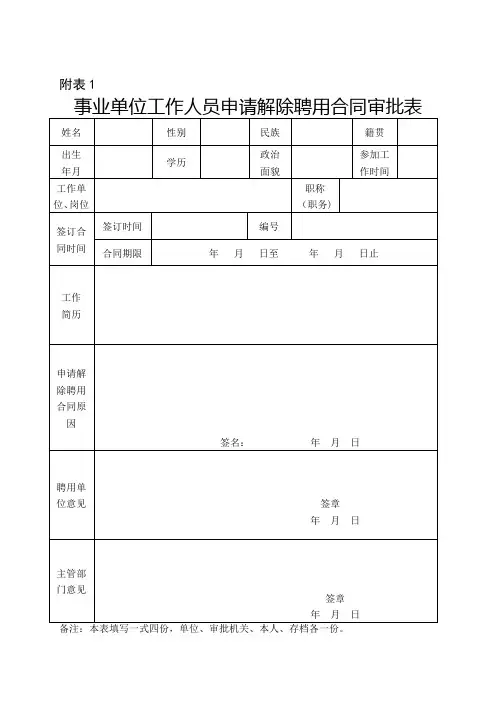 事业单位解除聘用合同材料范本