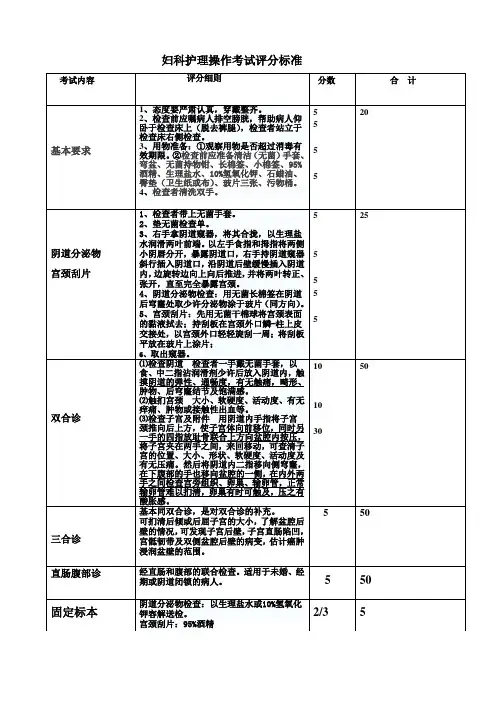 妇科护理操作考试评分标准