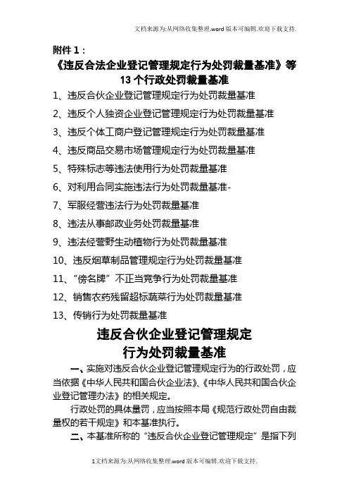 杭州违反合法企业登记管理规定行为处罚裁量基准等13个行政处罚裁量基准