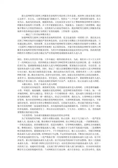 网吧等互联网上网服务营业场所专项治理自查报告
