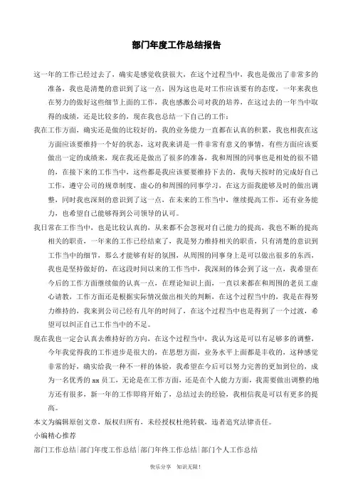 部门年度工作总结报告